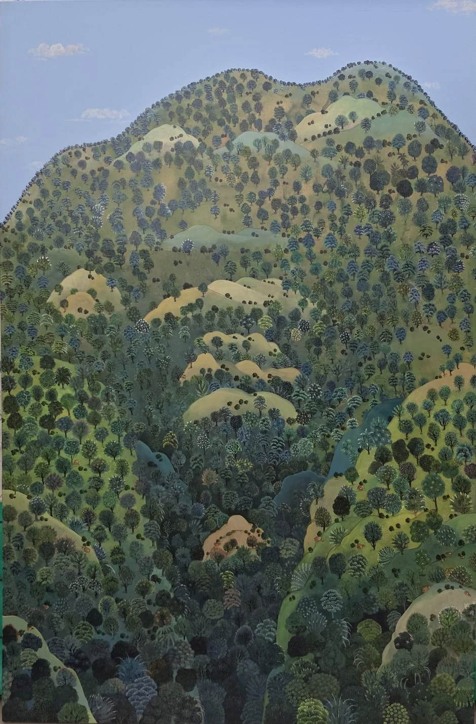 Detailed forested mountain painting
